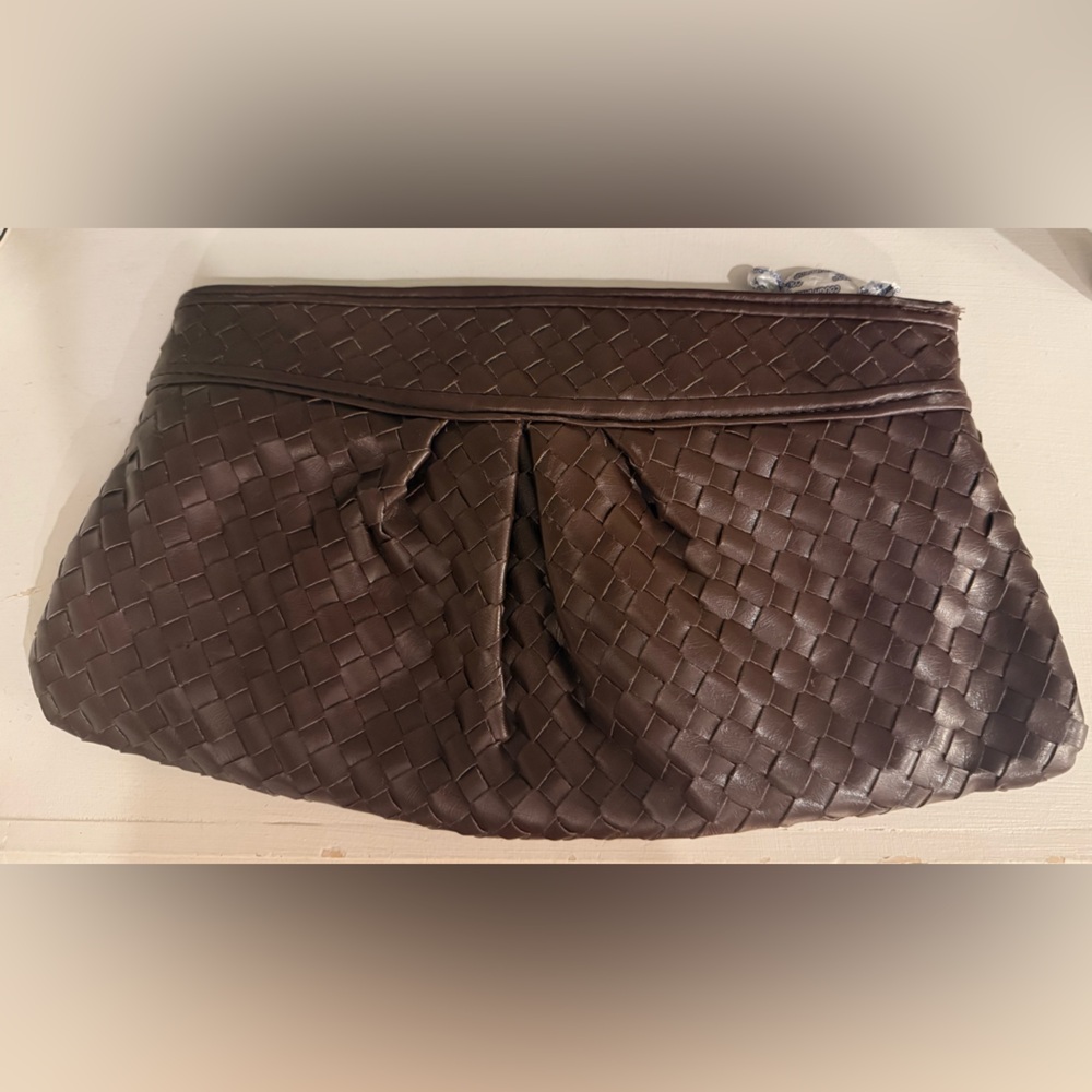 Vintage Brown Woven Leather Clutch